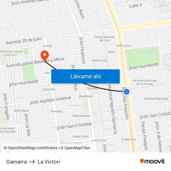 Gamarra to La Victori map