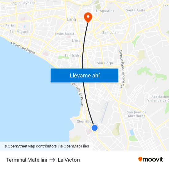Terminal Matellini to La Victori map