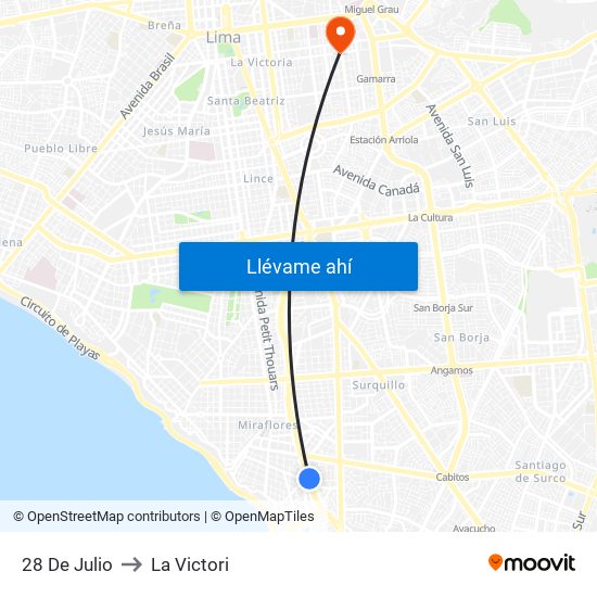28 De Julio to La Victori map