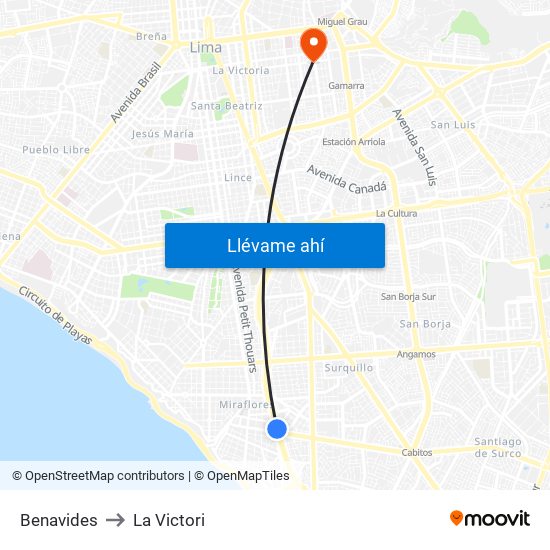 Benavides to La Victori map