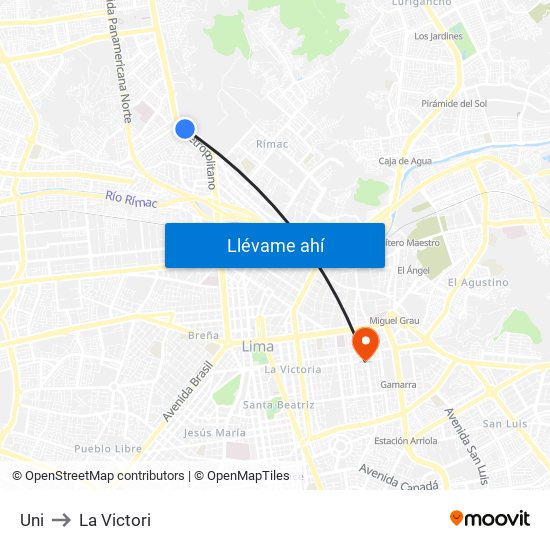 Uni to La Victori map