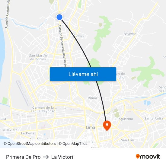 Primera De Pro to La Victori map