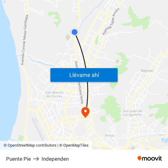 Puente Pie to Independen map