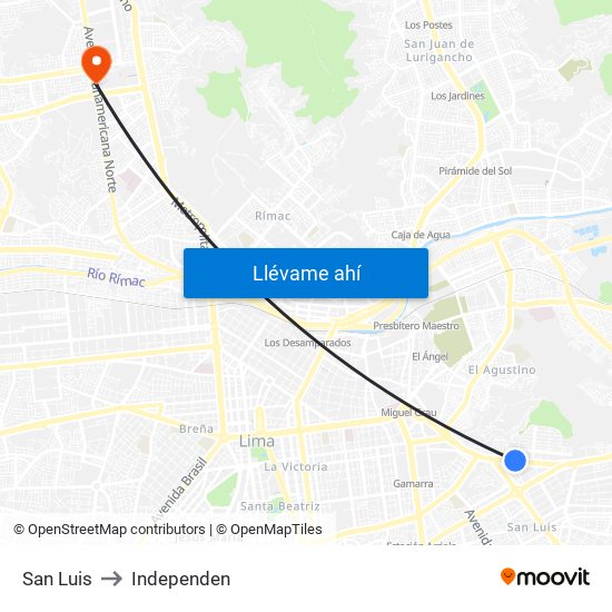 San Luis to Independen map