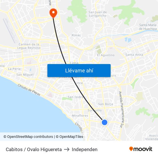 Cabitos / Ovalo Higuereta to Independen map