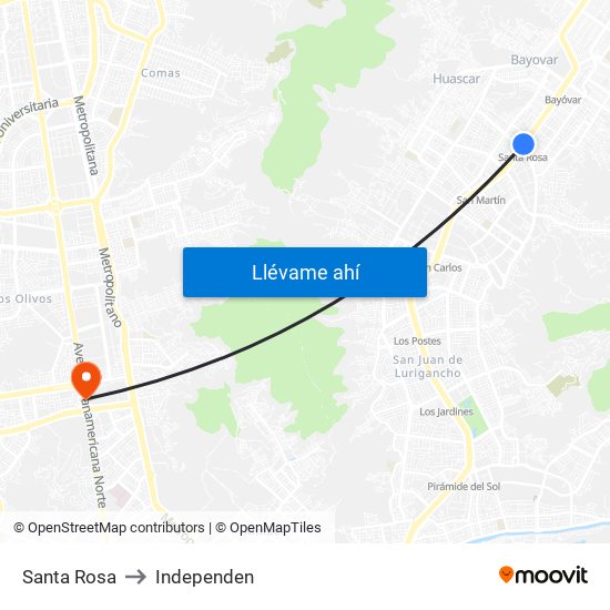 Santa Rosa to Independen map