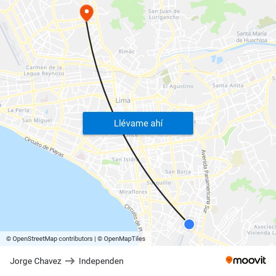 Jorge Chavez to Independen map