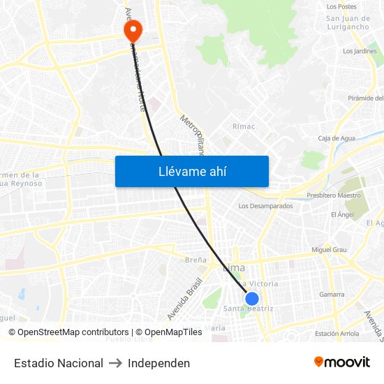 Estadio Nacional to Independen map