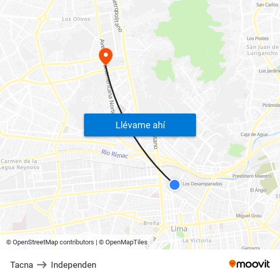 Tacna to Independen map