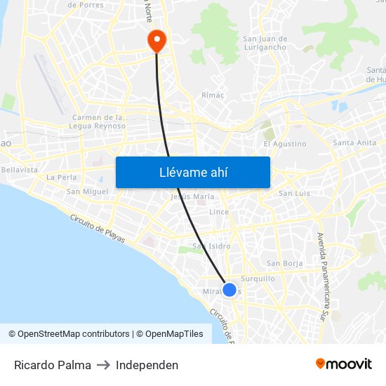 Ricardo Palma to Independen map