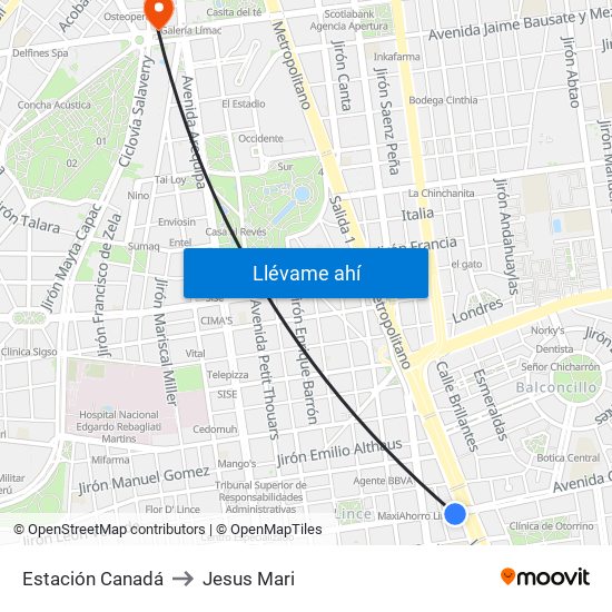 Estación Canadá to Jesus Mari map