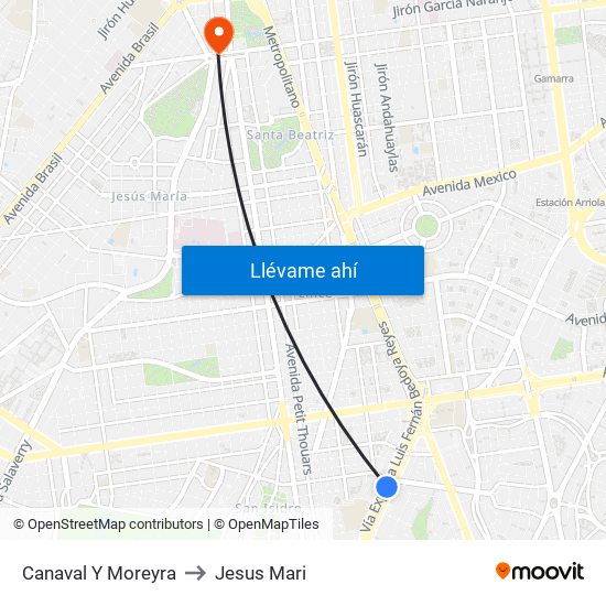 Canaval Y Moreyra to Jesus Mari map