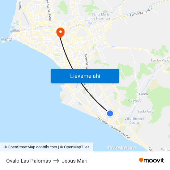 Óvalo Las Palomas to Jesus Mari map