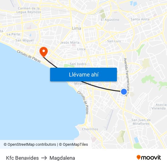 Kfc Benavides to Magdalena map