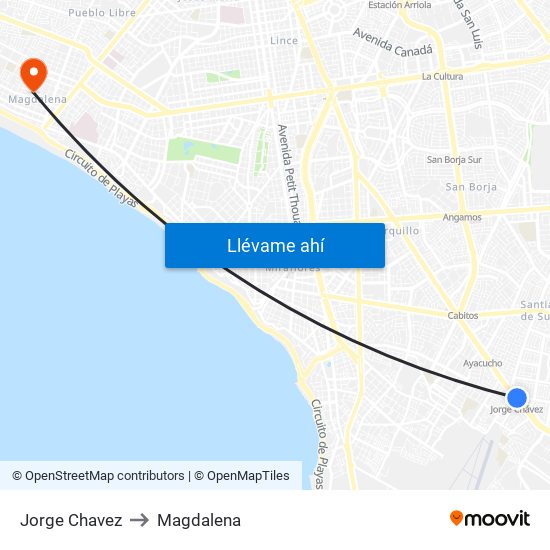 Jorge Chavez to Magdalena map