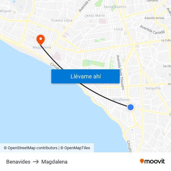 Benavides to Magdalena map