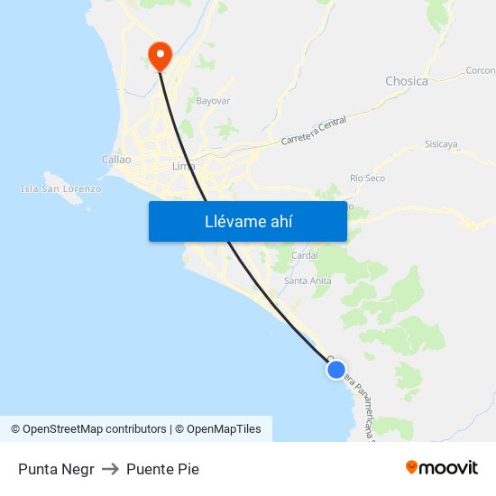 Punta Negr to Puente Pie map