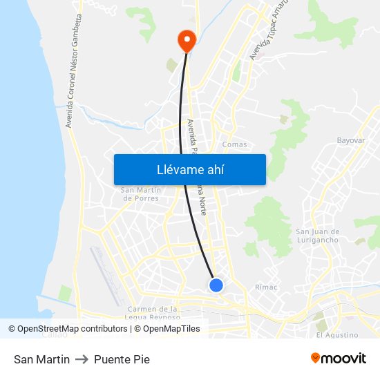 San Martin to Puente Pie map