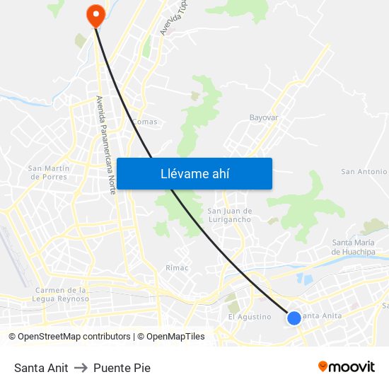 Santa Anit to Puente Pie map