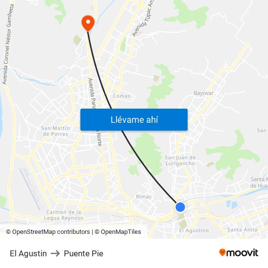 El Agustin to Puente Pie map