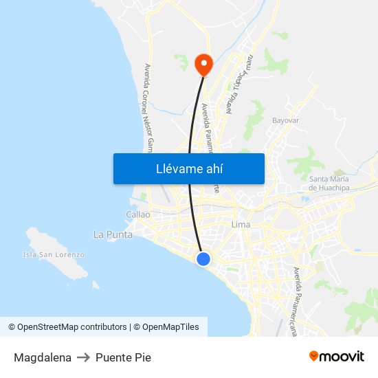 Magdalena to Puente Pie map