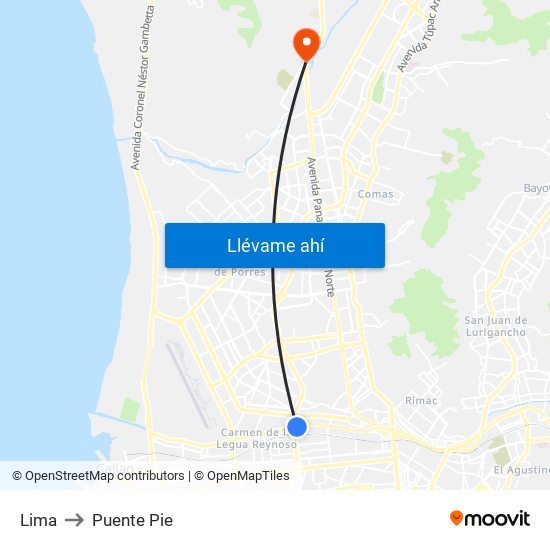Lima to Puente Pie map