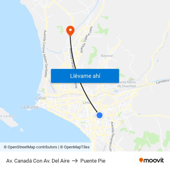 Av. Canadá Con Av. Del Aire to Puente Pie map