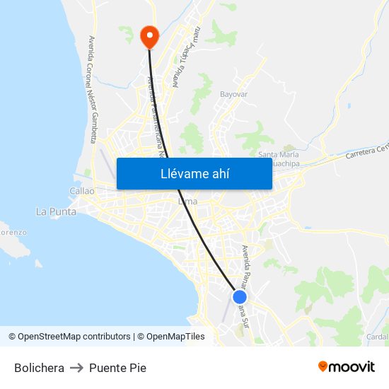 Bolichera to Puente Pie map