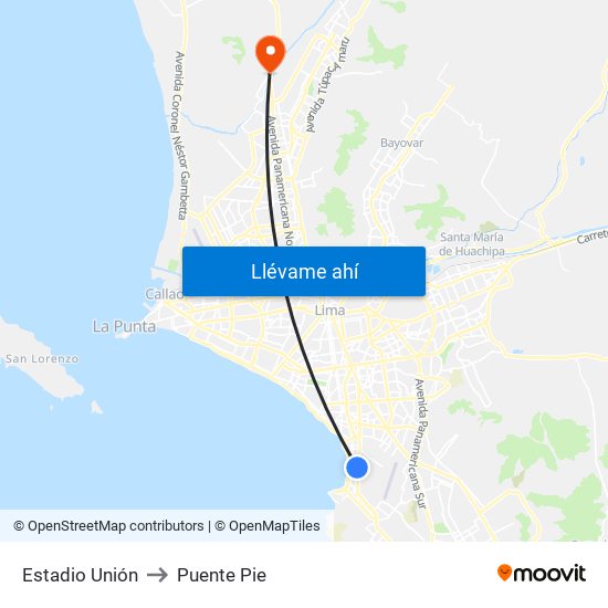 Estadio Unión to Puente Pie map