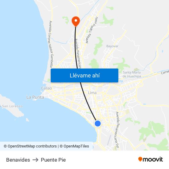 Benavides to Puente Pie map