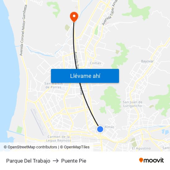Parque Del Trabajo to Puente Pie map