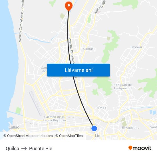 Quilca to Puente Pie map