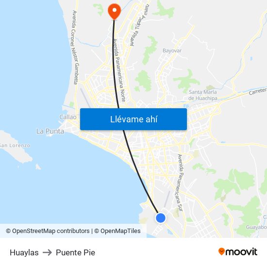 Huaylas to Puente Pie map