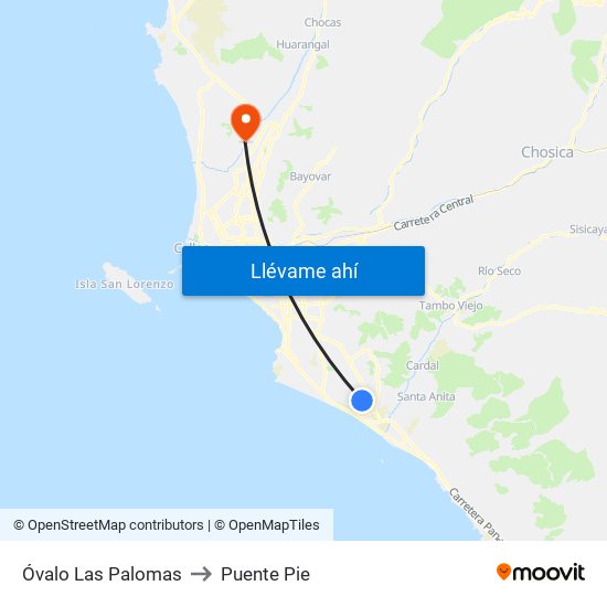 Óvalo Las Palomas to Puente Pie map