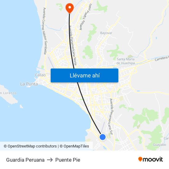 Guardia Peruana to Puente Pie map