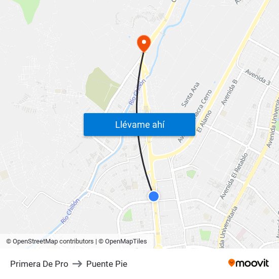 Primera De Pro to Puente Pie map