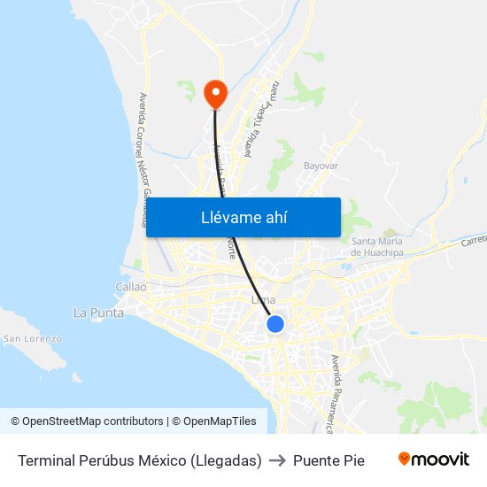 Terminal Perúbus México (Llegadas) to Puente Pie map