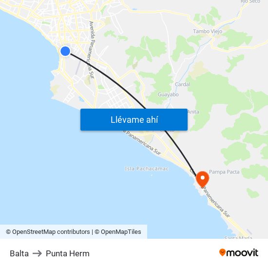 Balta to Punta Herm map