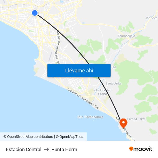 Estación Central to Punta Herm map