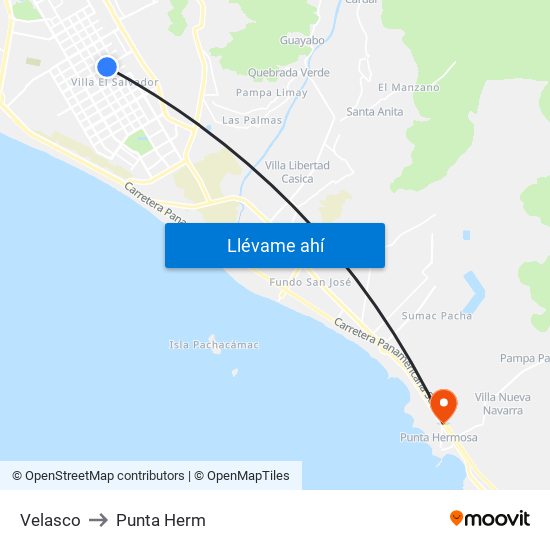 Velasco to Punta Herm map