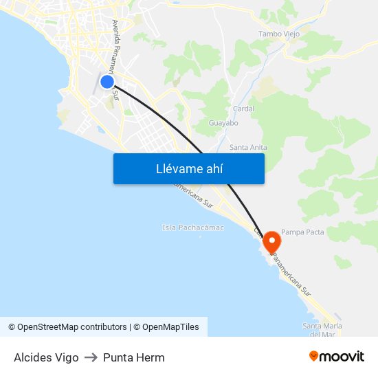Alcides Vigo to Punta Herm map