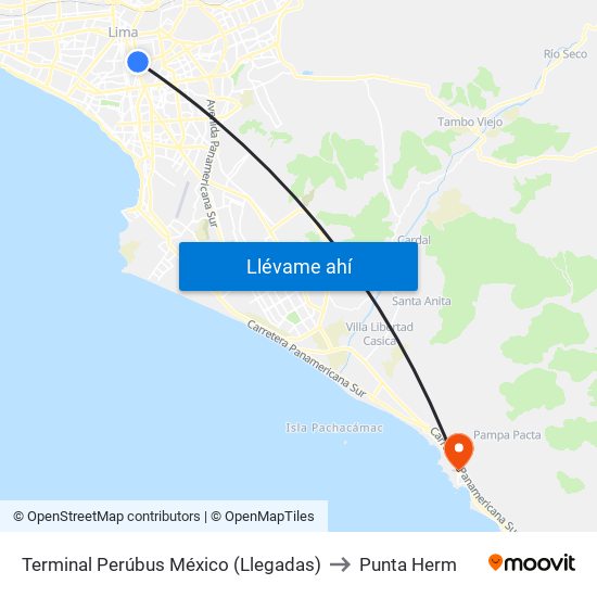 Terminal Perúbus México (Llegadas) to Punta Herm map