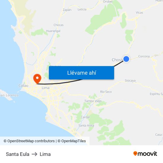Santa Eula to Lima map