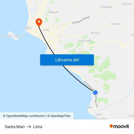 Santa Mari to Lima map
