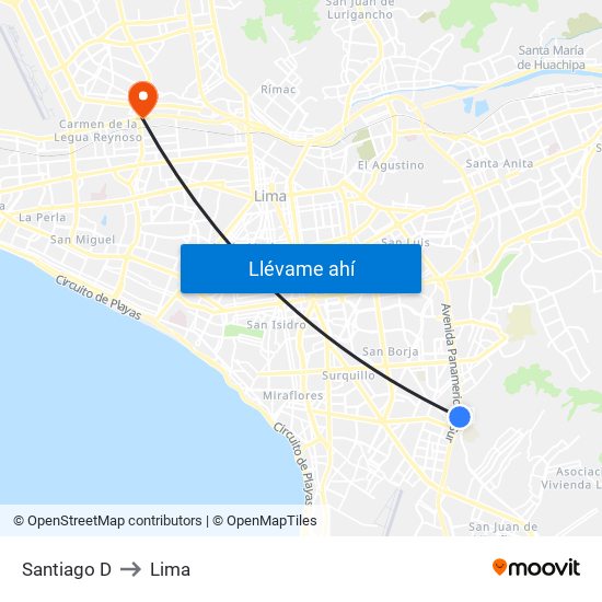 Santiago D to Lima map