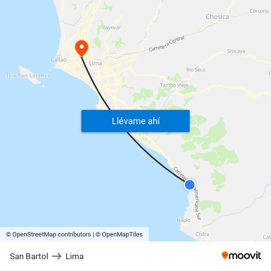 San Bartol to Lima map