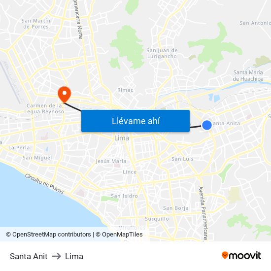 Santa Anit to Lima map