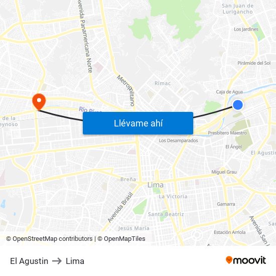El Agustin to Lima map