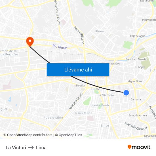 La Victori to Lima map