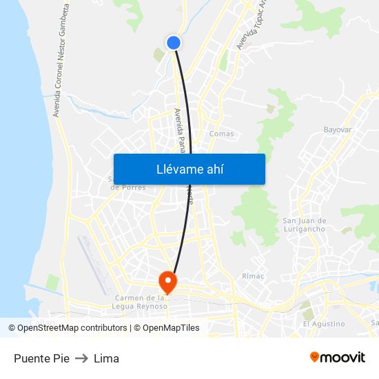 Puente Pie to Lima map